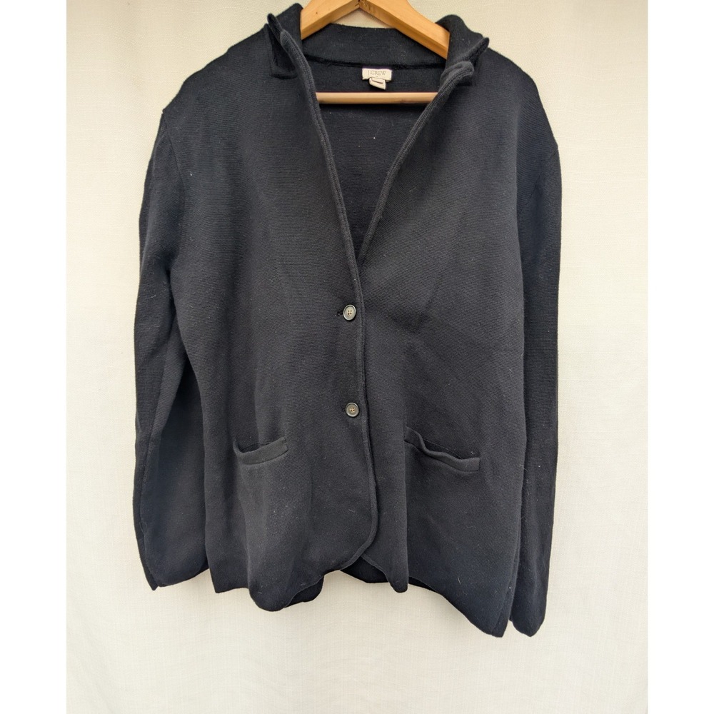 J Crew Sweater Blazer Womens XL Black 100 Cotton Knit Cardigan Minimalist Work